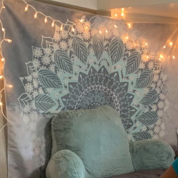 Grey/Teal Mandala Floral Leaf Boho Indie Tapestry/Blanket - Picture 6 of 8